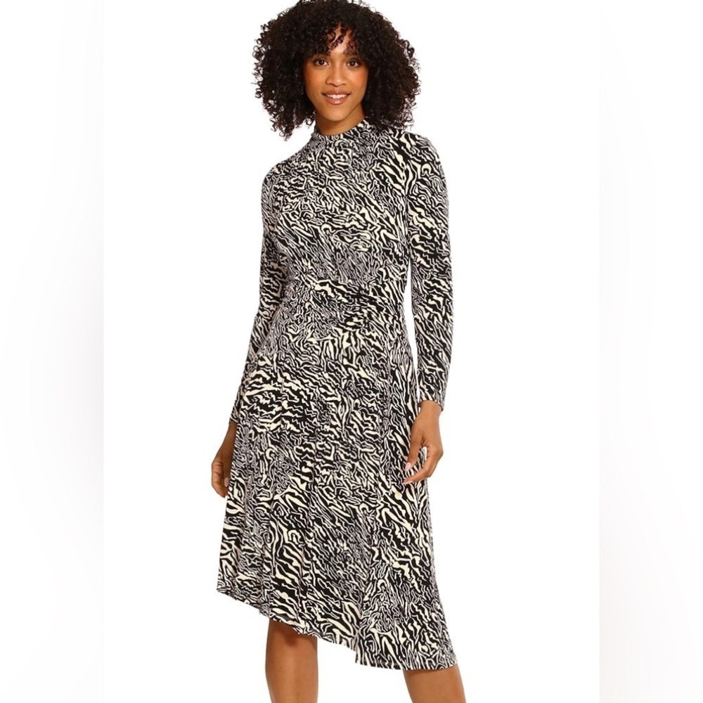 Maggy London Women's Plus Midi Dress With Asymmetrical Hem, Charcoal/Cream-24W